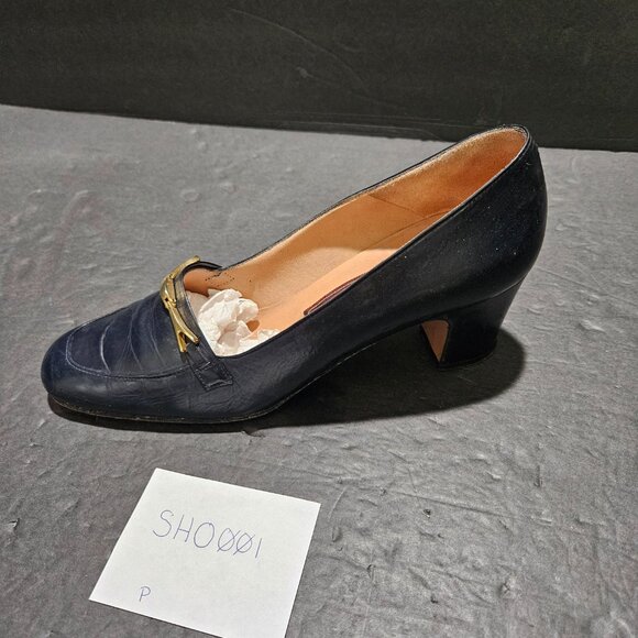 BALLY WOMEN'S NAVY COLOR PUMPS, GOLD "BUCKLE", SIZE 7 - Picture 9 of 9